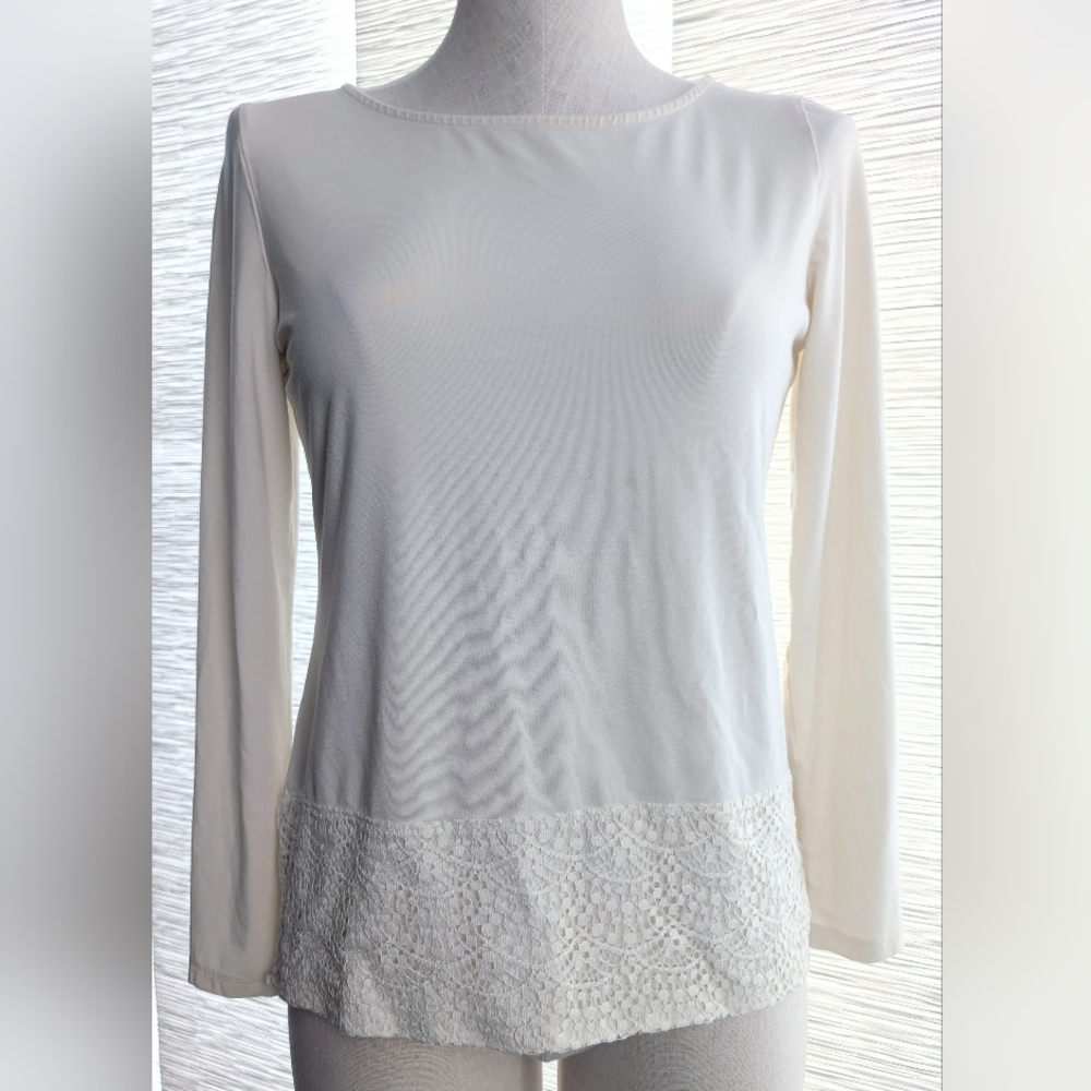 Talbots Cream Lace Hem Long Sleeve Top